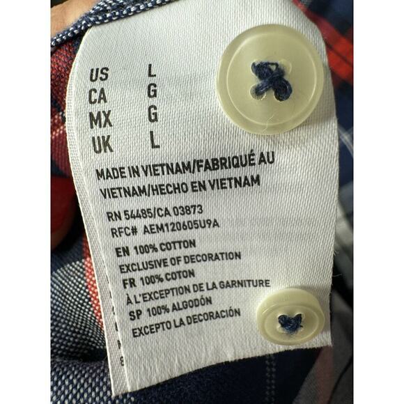 American Eagle Red White Blue Cotton Plaid Button Down Large - Picture 3 of 5